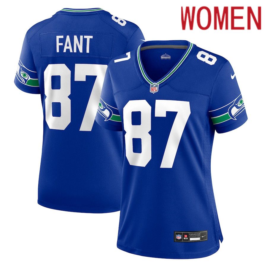 Women Seattle Seahawks #87 Noah Fant Nike Royal Throwback Player Game NFL Jersey